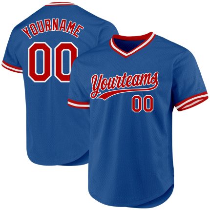 Personalized Throwback Baseball Jersey in Blue and Red-White Color Scheme Personalized Blue Red-White Throwback Baseball