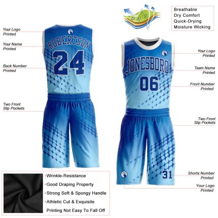 Personalized Royal Blue Light Blue Basketball Jersey Suit Round Neck Sublimation Personalized Blue Royal-Light Blue Round