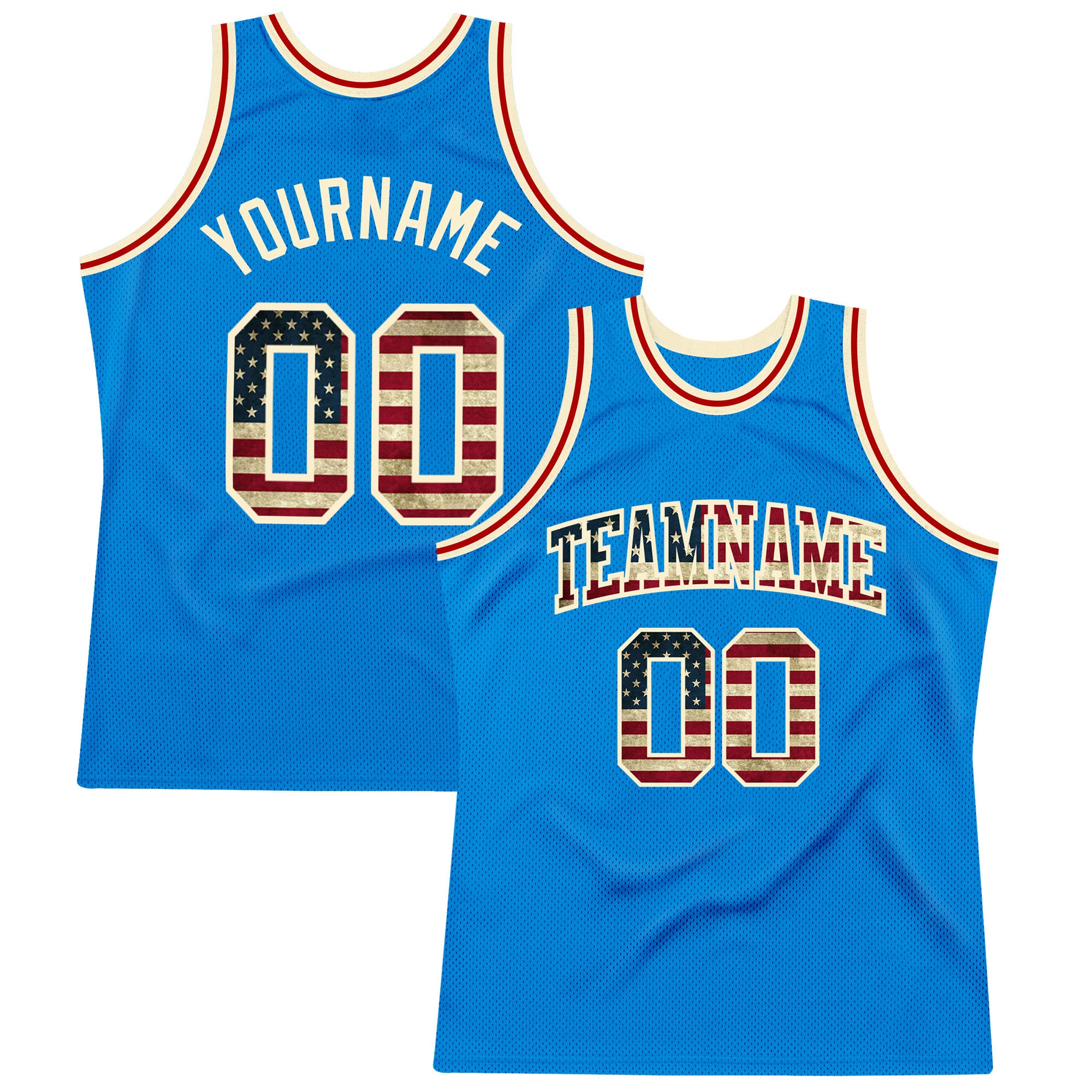 Custom Name and Number Vintage USA Flag Basketball Jersey - Personalized Blue Cream Authentic Throwback Team Apparel Personalized