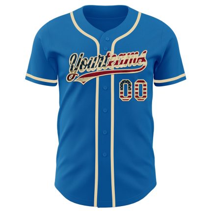 Personalized Vintage Blue USA Flag Baseball Jersey - Cream Color Design Personalized Blue Vintage USA Flag-Cream Baseball