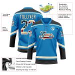 Personalized Blue Vintage USA Flag Jersey with Cream-Black Hockey Lace Neck Design Personalized Blue Vintage USA Flag Cream-Black