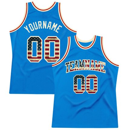 Personalized Vintage Blue USA Flag Basketball Jersey Cream Throwback Personalized Blue Vintage USA Flag-Cream Throwback Basketball