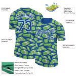 Custom Name and Number Blue White 3D Dollar Banknote Money Theme T-Shirt for Team Performance Personalized Blue White 3D