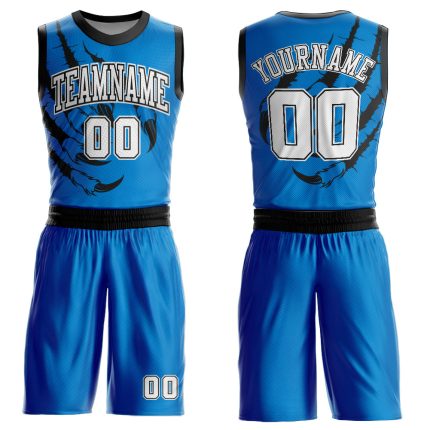 Custom Basketball Jersey with Team Name and Number, Personalized Blue White-Black Animal Claws Round Neck Design Personalized
