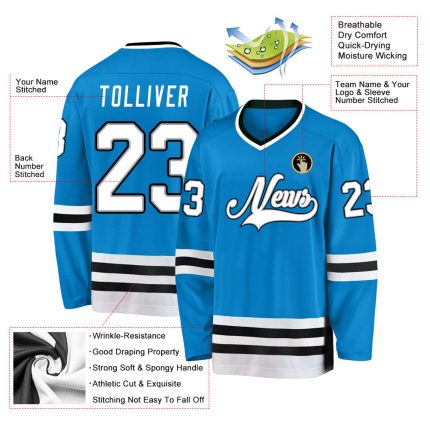 Custom Personalized Hockey Jersey - Blue White and Black Design Personalized Blue White-Black Hockey Jersey