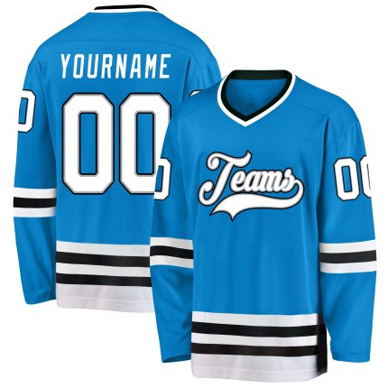 Custom Personalized Hockey Jersey - Blue White and Black Design Personalized Blue White-Black Hockey Jersey
