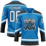 Personalized Hockey Jersey - Blue White Black Lace Neck Design, Customizable Sports Apparel Personalized Blue White-Black