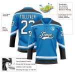 Personalized Hockey Jersey - Blue White Black Lace Neck Design, Customizable Sports Apparel Personalized Blue White-Black
