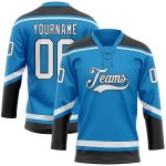 Custom Name and Number Personalized Hockey Jersey - Blue White Black Lace Neck Team Gear Personalized Blue White-Black Hockey