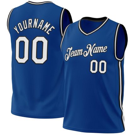 Customizable Blue White Black Throwback Basketball Jersey - Personalized Sports Apparel #5 Personalized Blue White-Black