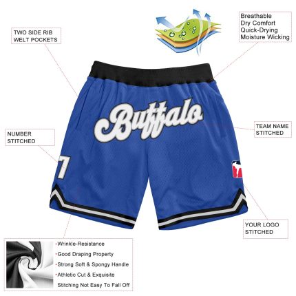 Personalized Throwback Basketball Shorts Blue Black for Men and Women Personalized Blue White-Black Throwback Basketball