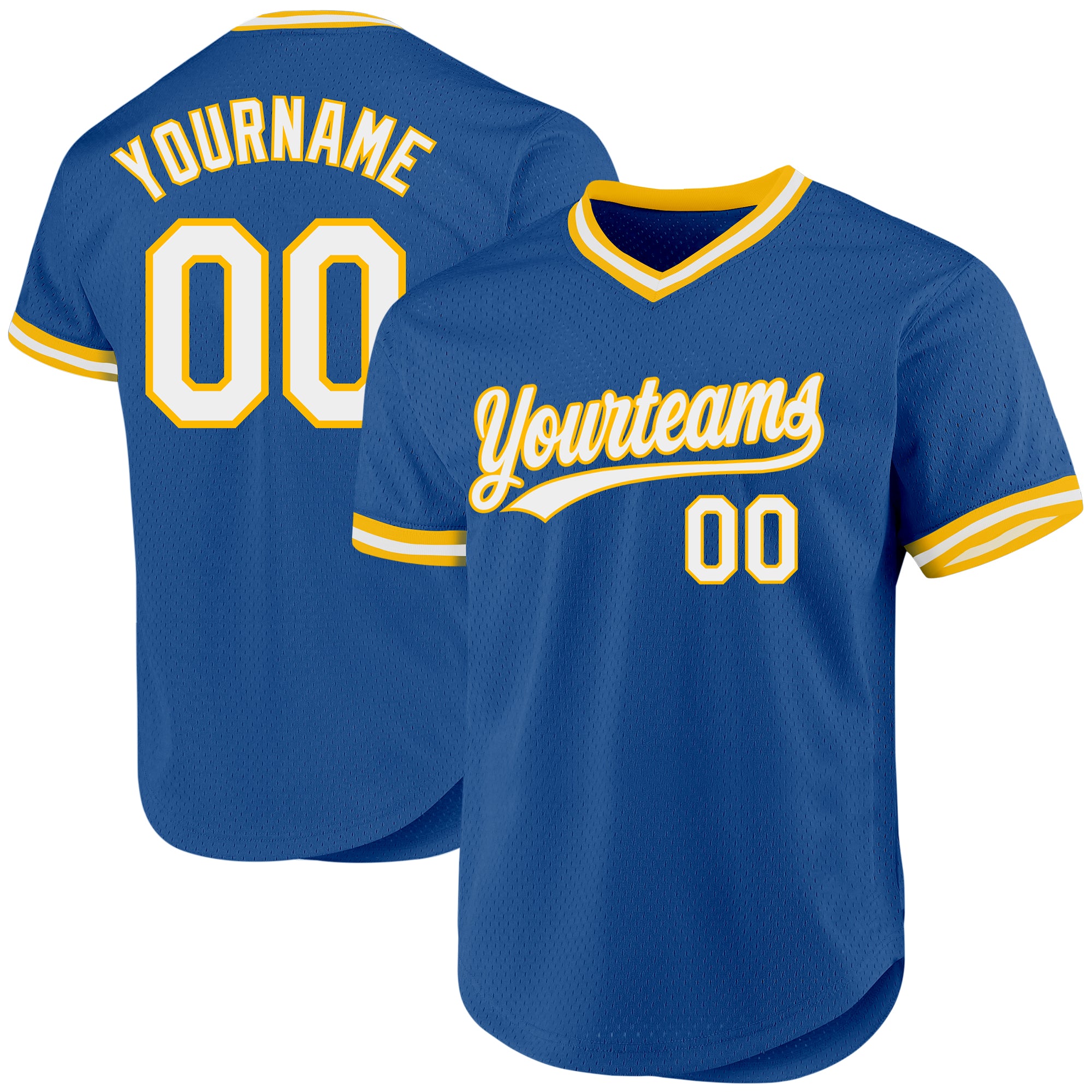 Custom Name Number Authentic Throwback Baseball Jersey - Personalized Blue White-Gold Team Jersey Personalized Blue White-Gold