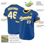 Custom Name Number Authentic Throwback Baseball Jersey - Personalized Blue White-Gold Team Jersey Personalized Blue White-Gold