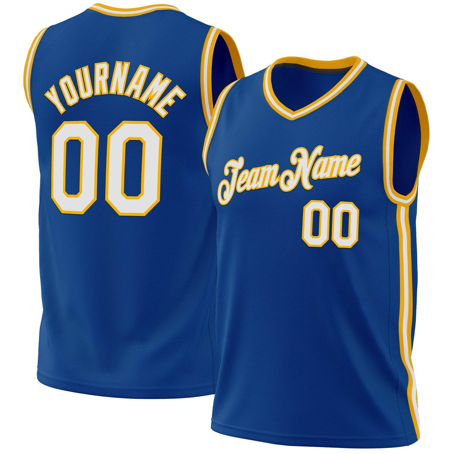 Personalized Authentic Basketball Jersey in Blue and White-Gold Throwback Style Personalized Blue White-Gold Authentic Throwback