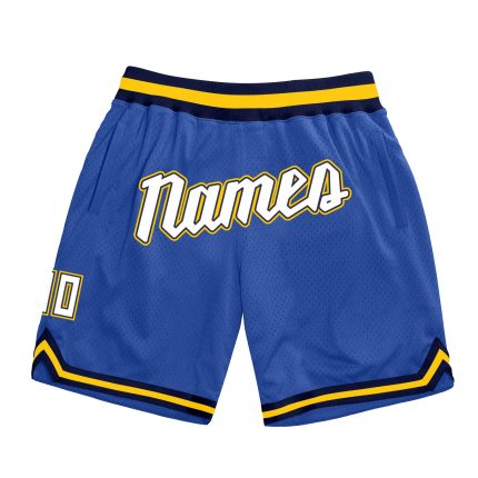 Custom Name and Number Personalized Throwback Basketball Shorts - Blue White-Gold Authentic Team Apparel Personalized Blue