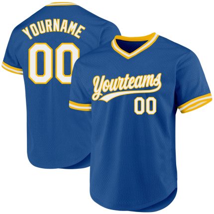 Custom Blue White Gold Baseball Jersey - Personalized Retro Sports Apparel Personalized Blue White-Gold Throwback Baseball