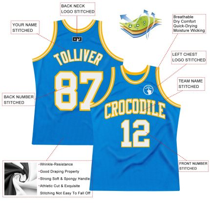 Personalized Blue and Gold Throwback Basketball Jersey for Men and Women Personalized Blue White-Gold Throwback Basketball