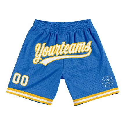 Personalized Blue and White Gold Basketball Shorts - Retro Style Athletic Apparel Personalized Blue White-Gold Throwback