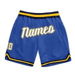 Personalized Basketball Shorts in Blue White-Gold Throwback Style Personalized Blue White-Gold Throwback Basketball Shorts