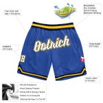 Personalized Basketball Shorts in Blue White-Gold Throwback Style Personalized Blue White-Gold Throwback Basketball Shorts