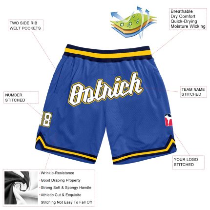 Personalized Basketball Shorts in Blue White-Gold Throwback Style Personalized Blue White-Gold Throwback Basketball Shorts