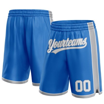 Custom Name and Number Basketball Shorts - Personalized Blue White Gray Authentic Team Gear Personalized Blue White-Gray