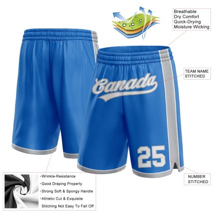 Personalized Basketball Shorts for Men in Blue White-Gray Color, Custom Design Comfortable Athletic Wear Personalized Blue