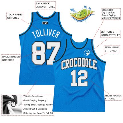 Personalized Throwback Basketball Jersey Blue White Gray Black for Men and Women Personalized Blue White Gray-Black Throwback