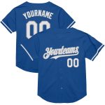 Custom Authentic Throwback Baseball Jersey - Personalized Blue White-Gray Mesh, Team Name & Number Personalized Blue White-Gray