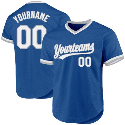 Personalized Blue Gray Throwback Baseball Jersey for Men, Women, Kids - Customizable Team Apparel Personalized Blue White-Gray