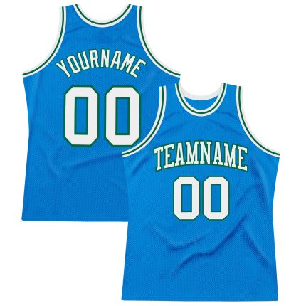 Personalized Authentic Throwback Basketball Jersey in Blue, White, and Kelly Green Personalized Blue White-Kelly Green Authentic