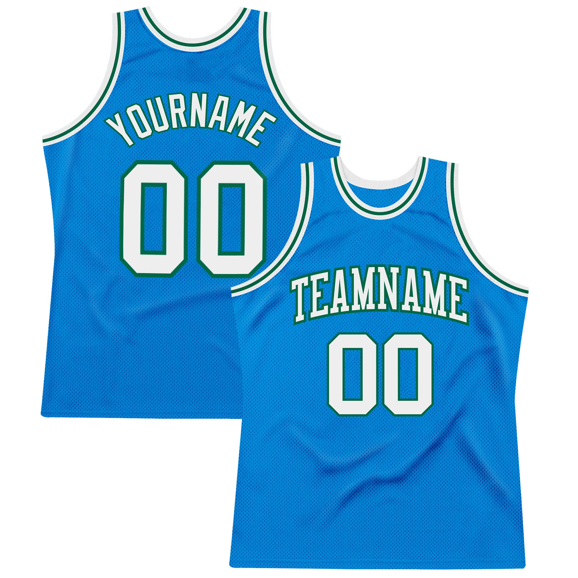 Personalized Authentic Throwback Basketball Jersey in Blue, White, and Kelly Green Personalized Blue White-Kelly Green Authentic