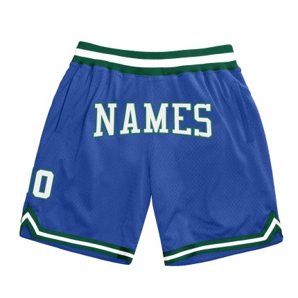 Custom Authentic Throwback Basketball Shorts - Personalized Blue White Kelly Green with Name & Number Personalized Blue White-Kelly