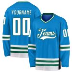 Custom Personalized Hockey Jersey with Name and Number - Blue and Kelly Green Design Personalized Blue White-Kelly Green