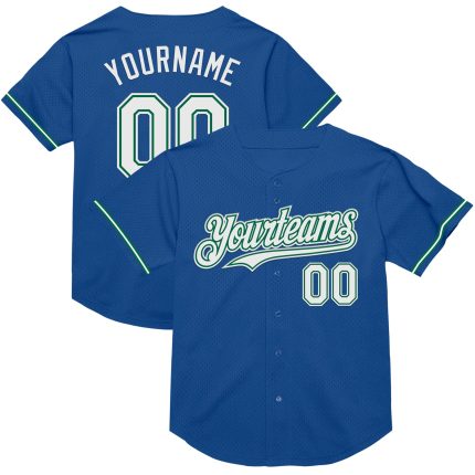 Custom Throwback Baseball Jersey with Personalized Name & Number - Blue White Kelly Green Mesh Personalized Blue White-Kelly