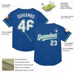 Personalized Baseball Jersey in Blue and White with Kelly Green Mesh - Throwback Style Personalized Blue White-Kelly Green
