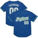 Personalized Baseball Jersey in Blue and White with Kelly Green Mesh - Throwback Style Personalized Blue White-Kelly Green