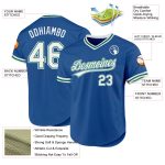 Personalized Throwback Baseball Jersey in Blue and White with Kelly Green Accents Personalized Blue White-Kelly Green Throwback