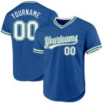 Personalized Throwback Baseball Jersey in Blue and White with Kelly Green Accents Personalized Blue White-Kelly Green Throwback