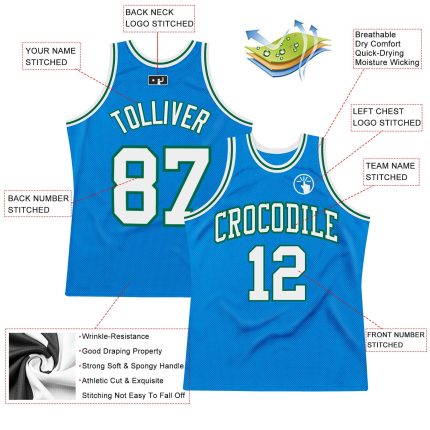 Personalized Blue White Kelly Green Basketball Jersey for Men and Women - Throwback Style Personalized Blue White-Kelly Green