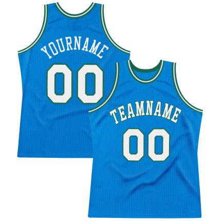 Personalized Throwback Basketball Jersey - Blue and Kelly Green Design Personalized Blue White-Kelly Green Throwback Basketball