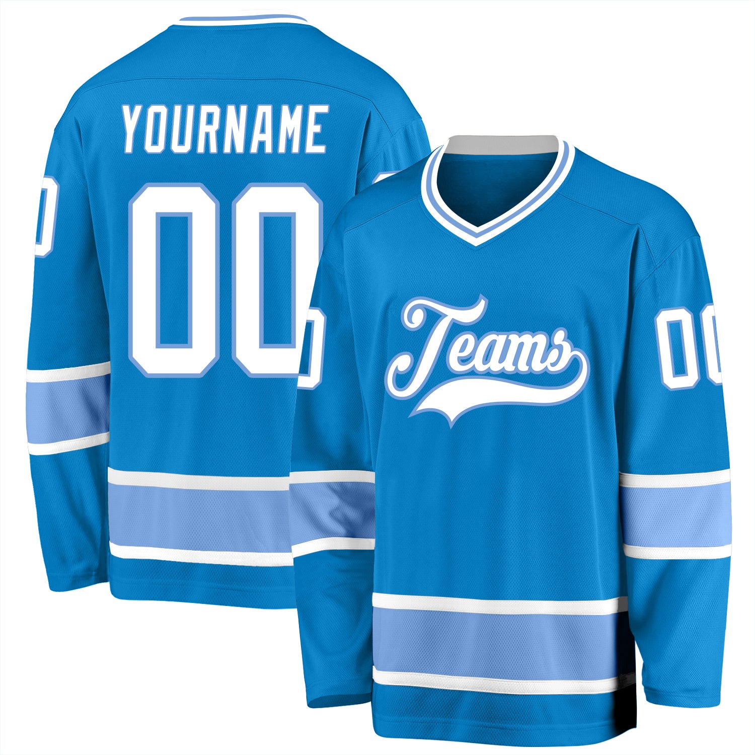 Personalized Hockey Jersey in Blue and White Light Blue Colors Personalized Blue White-Light Blue Hockey Jersey
