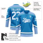 Personalized Hockey Jersey - Blue White Light Blue Lace Neck Design Personalized Blue White-Light Blue Hockey Lace Neck Jersey