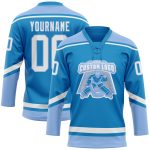 Custom Name and Number Personalized Hockey Jersey - Blue & Light Blue Lace Neck Team Apparel Personalized Blue White-Light