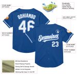 Personalized Blue White Light Blue Baseball Jersey for Men and Women, Throwback Style Mesh Design Personalized Blue White-Light