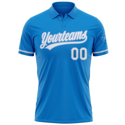Custom Name and Number Blue White-Light Blue Performance Golf Polo Shirt - Personalized Team Apparel Personalized Blue White-Light