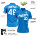 Custom Name and Number Blue White-Light Blue Performance Golf Polo Shirt - Personalized Team Apparel Personalized Blue White-Light