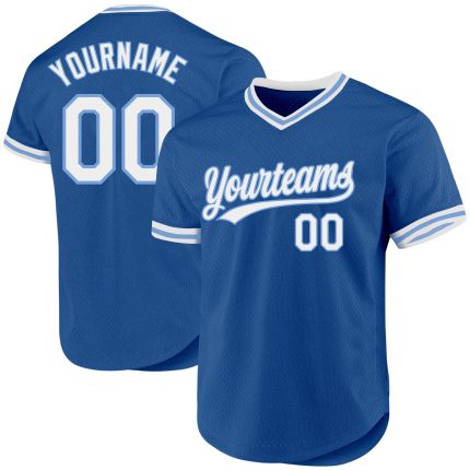 Personalized Throwback Baseball Jersey - Blue & Light Blue Color Options Personalized Blue White-Light Blue Throwback Baseball