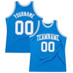 Personalized Throwback Basketball Jersey in Blue and Light Blue, Customizable Design Personalized Blue White-Light Blue Throwback