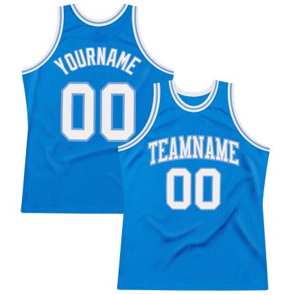 Personalized Throwback Basketball Jersey in Blue and Light Blue, Customizable Design Personalized Blue White-Light Blue Throwback